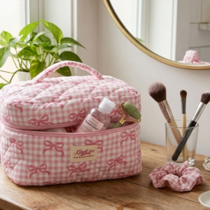 Trousse de toilette Vanity avec motif nœud rose