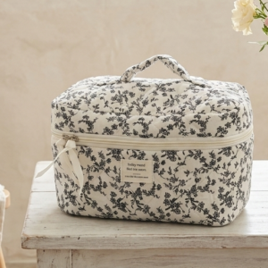 vanity matelassée fleurs noires blanc
