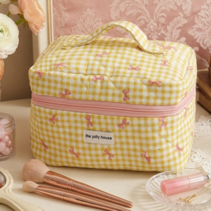 Grande Vanity Matelassée Vichy Jaune & Nœuds Roses